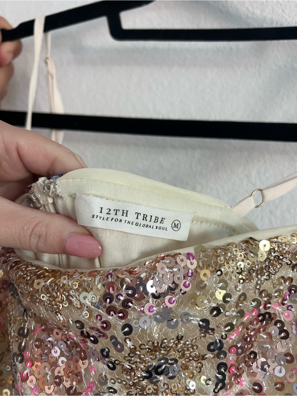 12th Tribe Sequin Floral Mini Dress in Gold, Pink, Blue - Picture 3 of 3